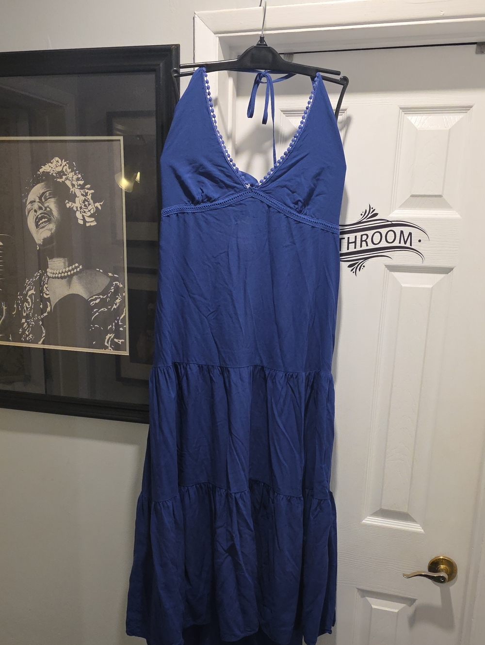Blue Tiered V-Neck Halter Maxi Dress